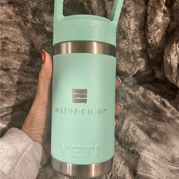 YETI Rambler Junior Flip Bottle 12 oz Sea Foam Blue Green Watercolor - Picture 1 of 4